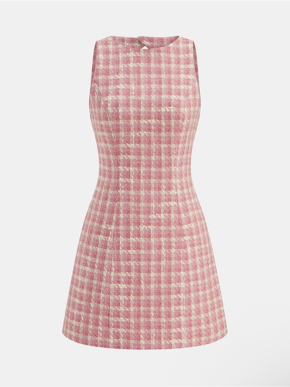 Commense Pink & Cream Tweed Sleeveless A-Line Mini Dress
